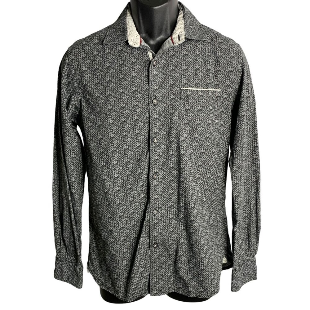 Across the Pond Button Up Long Sleeve Shirt S Black Chevron Stripe Chest Pocket